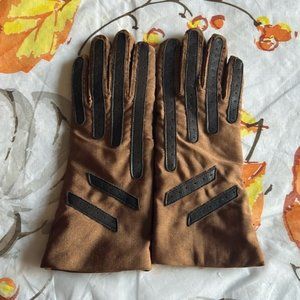 Vintage Brown Nylon Gloves Soft Interior One Size